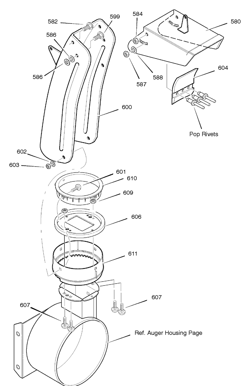Discharge Chute Diagram and Parts List for 629119X31A 2004 Briggs and Stratton Snow Blower